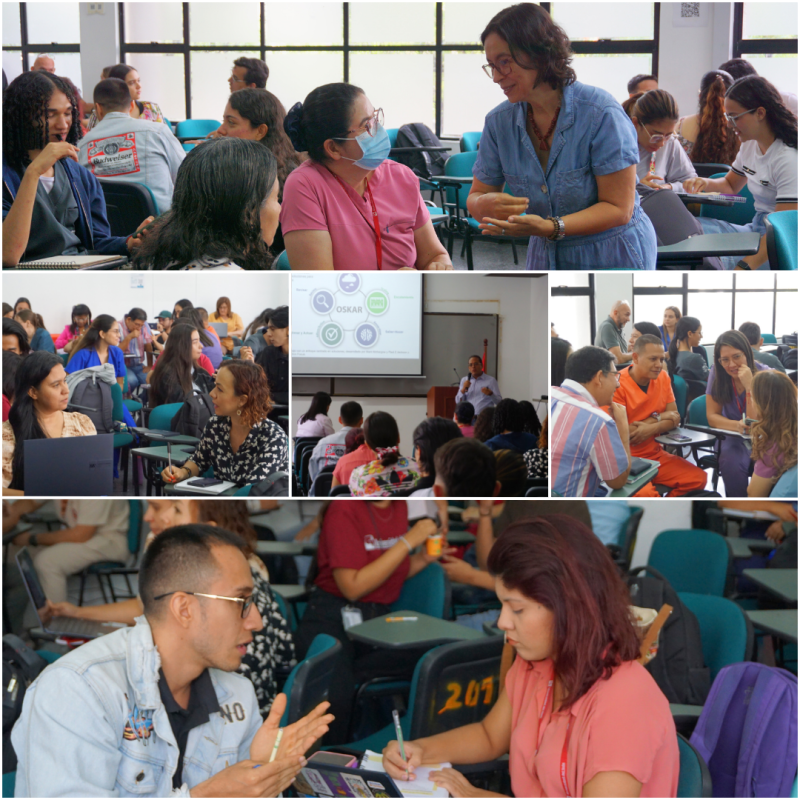 Collage con 5 fotografías del Taller de Mentoría realizado en el XXVII Simposio de Investigaciones